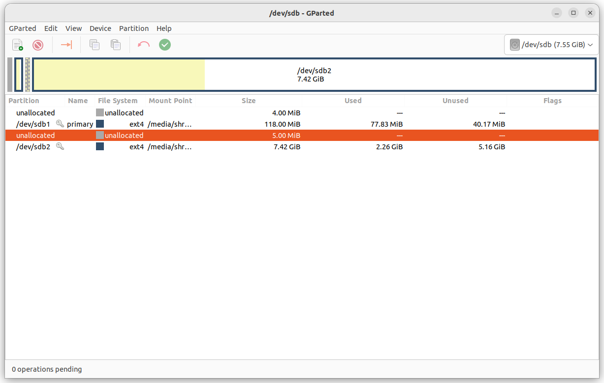 GParted: Partition layout before resize